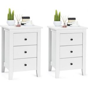 Costway - Table de Chevet Lot de 2 avec 3 Tiroirs, Table de Nuit Moderne pour Chambre &agrave; Coucher, Bout de Canap&eacute; pour Salon, 46 x 37 x 65 cm, Blanc