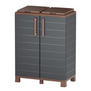 Abri Poubelles 2 Sacs Anthracite - Armoire Cache Poubelle de Tri S&eacute;lectif 68 x 37 x 90 cm Terrasse, Restaurant Art Plast