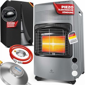 C&eacute;ramique 4200 watts avec r&eacute;gulateur de pression tuyau de gaz Chemin&eacute;e au gaz Appareil de chauffage a gaz [Gris fonc&eacute;]