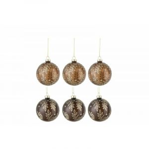 Lot de 6 Boules de Noël "Feuilles" 8cm Beige & Marron Prix