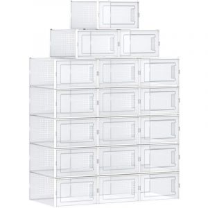 Songmics Meuble à chaussures, Lot de 18, pour pointure Jusqu'à 46, Transparent et Blanc