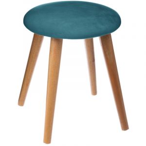 Image de Atmosphera Tabouret bleu pétrole Jude en velours D32