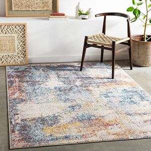Surya Clearwater Tapis Moderne Abstrait - Tapis Salon, Salle à Manger, Chambre Adulte et Ado, Cuisine - Tapis Design Marbre Moucheté Multicolore, Tapis Poil Ras Doux 160x213cm - Ivoire, Bleu, Moutarde