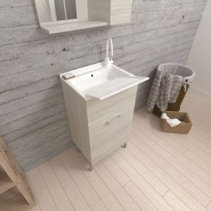 Kiamami Valentina MEUBLE LAVOIR POUR BUANDERIE 45CM AVEC 1 PORTE EN CHÊNE GRIS | PRATICO