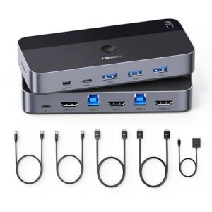 UGreen Hub Kvm Switch 2 En 1 Hdmi Pour Ordinateur Portable Moniteur Changement De Signal