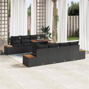 VidaXL Ensemble de canap&eacute; de jardin 9 pcs Noir Poly rotin, Ensemble de jardin en rotin, canap&eacute; de patio modulable moderne, 3358787