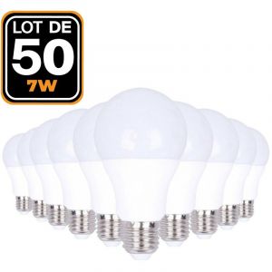 Europalamp 50 Ampoules LED E27 7W 6000K Haute Luminosit&eacute; - Blanc Froid 6000K