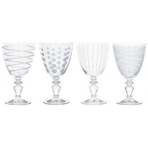 Mikasa - Lot de 4 Verres à Vin en Cristal, Motifs Décoratifs et Effet Argenté, Collection Cheers by Mikasa, Argenté, 340 ml