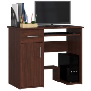 Akord - Bureau d'ordinateur jay Wengé 90 cm 1 porte 1 tiroir façade Wengé 3 étagères 90x50x74 cm