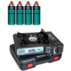 Intec Réchaud gaz Portable 2200 W + 4 Cartouches gaz butane Camping Road trips Piezo Mallette Etna