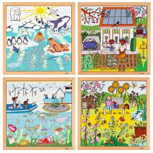 Educo Puzzle en bois - Puzzle nature et climat - le lot de 4 puzzles