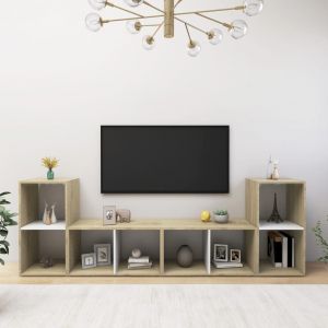 VidaXL Meubles TV 4 pcs Blanc et chêne sonoma 72x35x36,5 cm Aggloméré