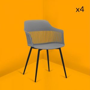 Concept-Usine Inès - Lot de 4 Chaises gris avec accoudoirs