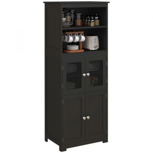 Homcom Armoire de cuisine buffet cuisine vaisselier avec 2 niches, 2 placards avec 4 portes dont 2 portes vitrées, étagère réglable