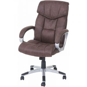 Décoshop26 Fauteuil chaise de bureau sur roulettes pivotante tissu aspect daim marron vintage 040001806
