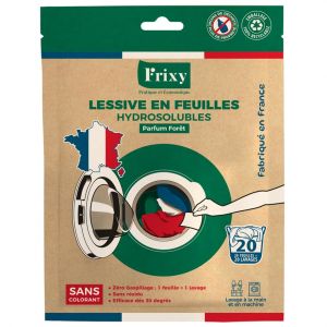 FRIXY - LESSIVE EN FEUILLES - Sachet de 20 feuilles - Fabriqu&eacute;e en FRANCE - Pr&eacute;-dos&eacute;e (1 feuille = 1 lessive) - 100% hydrosoluble - Facile &agrave; utiliser et ranger