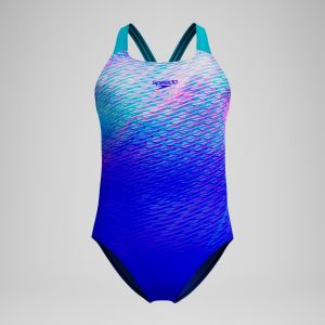 Speedo Maillot de bain Fille Powerback imprim&eacute; bleu/turquoise