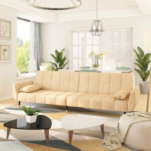 VidaXL Canap&eacute;-lit &agrave; 2 places avec deux oreillers Cr&egrave;me Velours - Cr&egrave;me