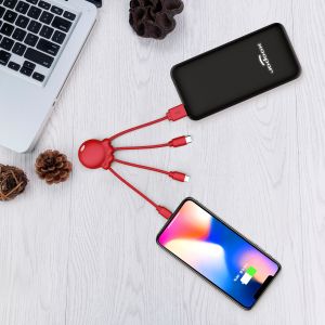 Xoopar Câble Multi USB 4 en 1 Chargeur Universel - Résistant avec Micro USB - USB - USB C - Lightning pour Smartphone iPhone Samsung Huawei Xiaomi Kindle Cable Octopus (Rouge)