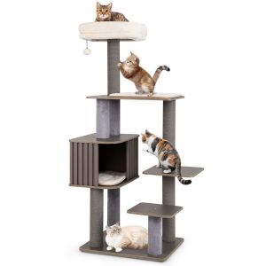 Arbre &agrave; chat Coast 152 cm - Tour pour chat avec 6 niveaux - Maison pour chat et lieux de couchage doux - griffoirs - Gris/Marron