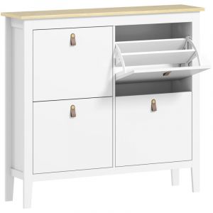 Homcom Meuble à chaussures armoire à chaussures 4 portes 4 étagères amovibles réglables dim. 105 x 24 x 95,5 cm blanc effet bois clair