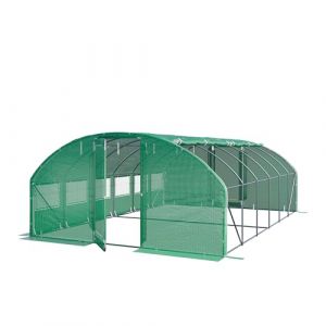 Serre tunnel Premium TOOLPORT 4x6m avec porte pivotante, b&acirc;che PE 180 g/m&sup2; vert transparent