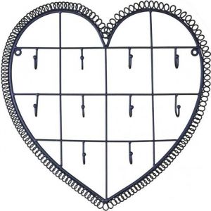 L'héritier du temps Applique Murale Motif Coeur Patiné Noir Porte Clés Clefs 10 Crochets en Fer 3x34x35cm