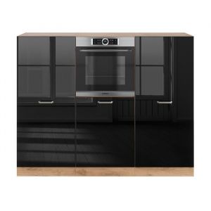 Bloc de cuisine R-Line, Noir brillant/Chêne doré, 180 cm sans plan de travail Vicco