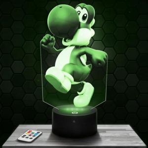 Lampe 3D - Yoshi - Jouet Figurine Cadeau Super Mario - Veilleuse Led Tactile avec socle au choix et t&eacute;l&eacute;commande