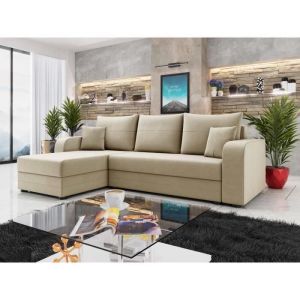 Bestmobilier - Harvey - canapé d'angle réversible - convertible - avec coffre - en velours - 4 places - style contemporain - beige - Beige