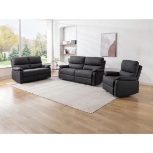 Canapé 3 places, 2 places et fauteuil relax électrique en tissu gris anthracite LUNANO