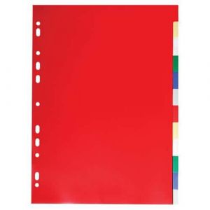 Exacompta Réf. 3012E - Carton de 50 Intercalaires en polypropylène souple avec 12 onglets neutres - Indéchirables - Format à classer A4 - Dimensions 22,5 x 29,7 cm - Couleurs assorties
