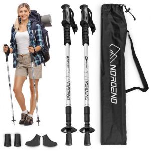 Hop-Sport B&acirc;tons de Trekking Nordend HS-0135TP, B&acirc;tons de Randonn&eacute;e R&eacute;glables 65-135 cm en Aluminium L&eacute;ger avec Syst&egrave;me Anti-Choc, Poign&eacute;es Ergonomiques et Housse de Transport, Gris
