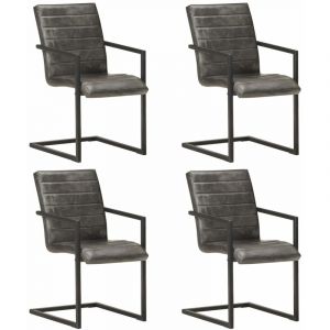 VidaXL Chaises de salle ? manger cantilever 4 pcs Gris Cuir v?ritable