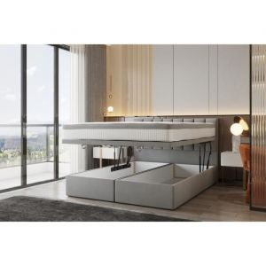 Ensemble sommier et matelas en velours gris 140x200