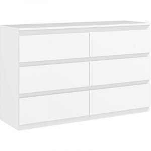 Homcom Commode 6 tiroirs coulissants sans poignées - dim. 120 x 39 x 75 cm - blanc