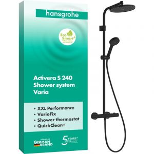 Hansgrohe Activera S 28083670 Syst&egrave;me de douche &agrave; &eacute;conomie d'eau (EcoSmart+), avec thermostat, douche &agrave; effet pluie, mitigeur, douchette (2 types de jets), tuyau, barre de douche et douche de t&ecirc;te