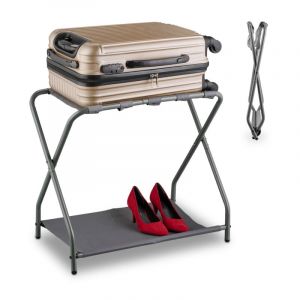 Relaxdays Porte-Bagages Pliable avec étagère, H x l x P : 58 x 66 x 38 cm, étagère à Bagages, hôtel, Acier, Gris