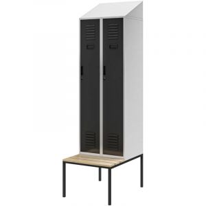 Casier vestiaire avec banc et auvent KACPER II PRO, 600 x 2295 x 850 mm, gris anthracite
