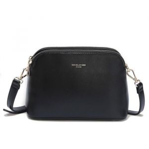 David Jones Petit Sac Bandouli&egrave;re Femme - Sac &agrave; Main Cha&icirc;ne Port&eacute; Epaule 3 Zip Compartiments - Besace Sacoche Simili Cuir - Noir
