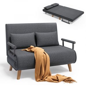 Fauteuil Convertible 2 Place Canapé Lit Modulable Chaise Longue 2 Coussin Pied en Bois Réglable Pliante - Bealife