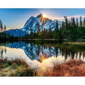 Figured'Art Peinture par Num&eacute;ro Adulte Lac et Reflet de Montagne - Activit&eacute; Manuelle Kit de Loisir Cr&eacute;atif DIY Num&eacute;ro d'Art Complet - 40x50cm sans ch&acirc;ssis en bois