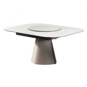 Table 140 &agrave; 174 cm c&eacute;ramique blanc plateau de service tournant - TWIST