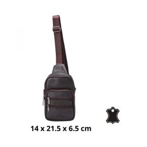 Sacoche homme - Cuir marron - Bandouli&egrave;re ajustable - Poches pratiques - Compacte 14x21.5x6.5cm