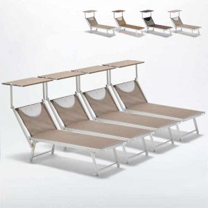 Beach and Garden Design Bain de soleil transats piscine aluminium lits de plage SANTORINI Limited Edition 4 pcs | Cappuccino - Beige Santorini