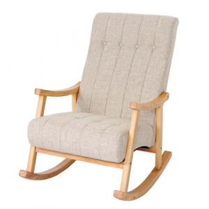 Fauteuil à bascule hwc-k10, fauteuil à bascule fauteuil relax ~ tissu/textile crème, piétement marron