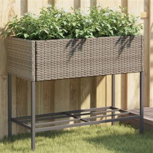 VidaXL Jardini&egrave;res avec &eacute;tag&egrave;re 2 pcs gris 90x40x75 cm r&eacute;sine tress&eacute;e, jardini&egrave;re d'ext&eacute;rieur, bac &agrave; fleurs, bac &agrave; tomates, jardini&egrave;re de terrasse