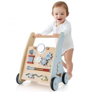Costway Chariot De Marche En Bois Avec Centre Multi-Activités Et Rangement, Jouet Montessori, Bords Lisses, Pour Enfant 3 An+