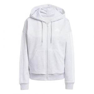 Adidas Femme Essentials 3-Stripes Full-Zip Fleece Hoodie, Light Grey Heather/White, XS