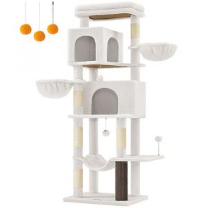 Grand arbre à chat 175 cm perchoir hamac blanc crème